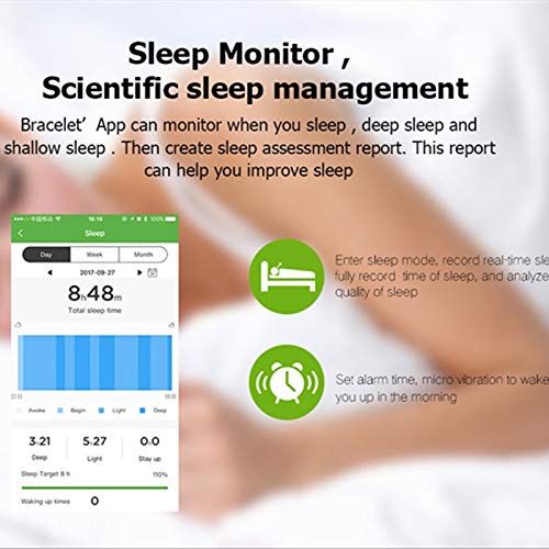 ZTYY Presión Inteligente Reloj Pulsera de oxígeno en la Sangre Arterial SmartWatch Monitor de Ritmo cardíaco Inteligente Pulsera podómetro IP67 a Prueba de Agua SmartBand (Color : Black)