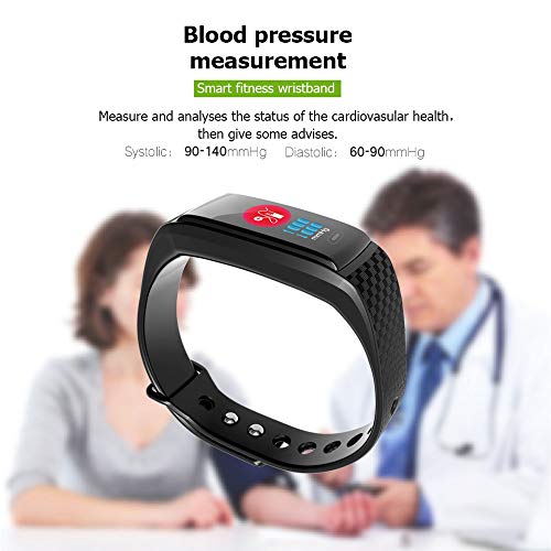 ZTYY Presión Inteligente Reloj Pulsera de oxígeno en la Sangre Arterial SmartWatch Monitor de Ritmo cardíaco Inteligente Pulsera podómetro IP67 a Prueba de Agua SmartBand (Color : Black)