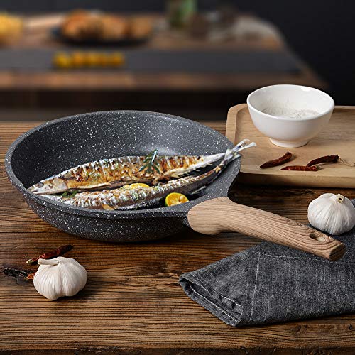 ZUOFENG Sartén Antiadherente de 24CM, Aluminio Fundido Sartenes para Saltear, para Todo Tipo de Cocinas Incluida Inducción y Vitrocerámica. (Gris, 24_cm)