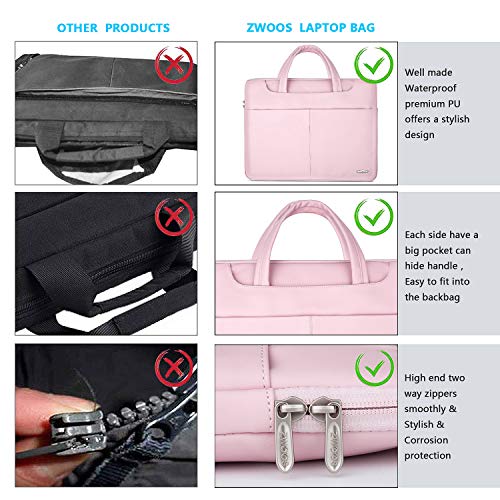 ZWOOS Maletin Portatil 15,6 Pulgadas, Resistente al Agua Maletín Mano Bolso Funda para Portátiles Compatible con MacBook Pro Retina/MacBook Air/Samsung/Lenovo/HP/Acer/ASUS/DELL (Rosa)