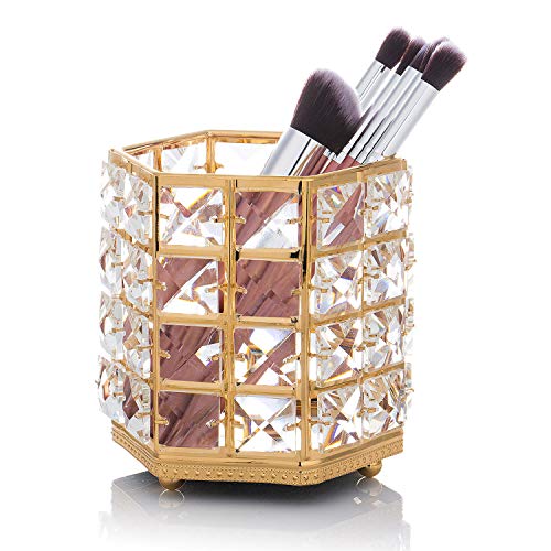 ZWOOS - Organizador de brochas de Maquillaje，Cristal Cosmético Almacenamiento Organizador para Cejas, lápices, Makeup Brush y Herramientas (Golden)