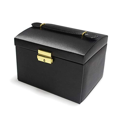 ZXD Joyero, PU, portátil, 3 pisos, caja de maquillaje, con 2 cajones extraíbles, organizador de maquillaje, para anillos/pulsera/reloj