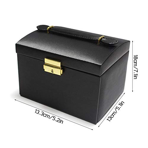 ZXD Joyero, PU, portátil, 3 pisos, caja de maquillaje, con 2 cajones extraíbles, organizador de maquillaje, para anillos/pulsera/reloj