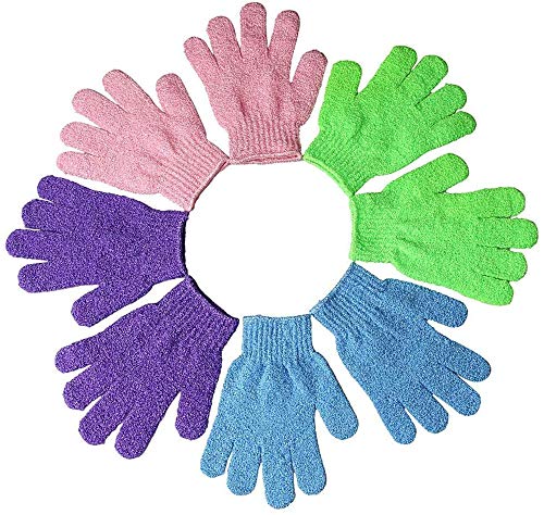 ZXGQF 4 pares Guantes exfoliantes, Guantes de baño, Guantes para el cuerpo de la ducha, Guantes de baño de lavado de doble cara para ducha Cuerpo Masaje de spa Eliminador de células de piel muerta