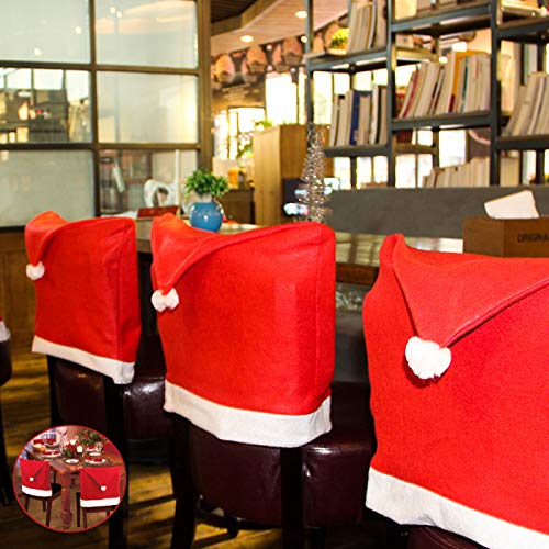 ZXT 8 Piezas Funda de Silla de Navidad para Decoración de Navidad,Santa Sombrero Comedor Cubiertas de la Silla,Funda para Silla de Comedor,Cubierta de la Silla de Navidad Decoración de Navidad