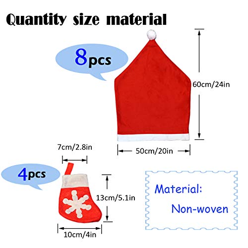 ZXT 8 Piezas Funda de Silla de Navidad para Decoración de Navidad,Santa Sombrero Comedor Cubiertas de la Silla,Funda para Silla de Comedor,Cubierta de la Silla de Navidad Decoración de Navidad