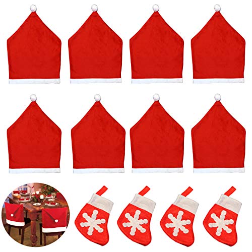 ZXT 8 Piezas Funda de Silla de Navidad para Decoración de Navidad,Santa Sombrero Comedor Cubiertas de la Silla,Funda para Silla de Comedor,Cubierta de la Silla de Navidad Decoración de Navidad