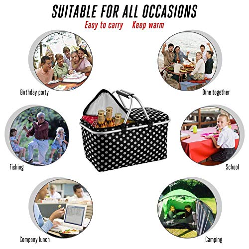 ZYEZI Cesta de Picnic Plegable, Bolsa Impermeable Grande de 32L con Aislamiento, Bolsa de Bebidas para IR de Compras al Aire Libre en Familia