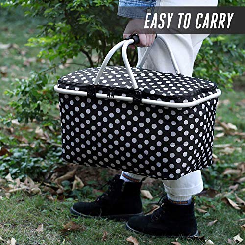 ZYEZI Cesta de Picnic Plegable, Bolsa Impermeable Grande de 32L con Aislamiento, Bolsa de Bebidas para IR de Compras al Aire Libre en Familia