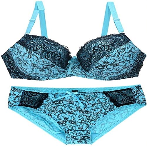 zysymx Conjunto de Bragas de Talla Grande para Mujer Conjunto de Ropa Interior Conjunto de Aros Empuje hacia Arriba ssiere Lencería Busto Conjuntos llete-in aba Grou Azul 90E