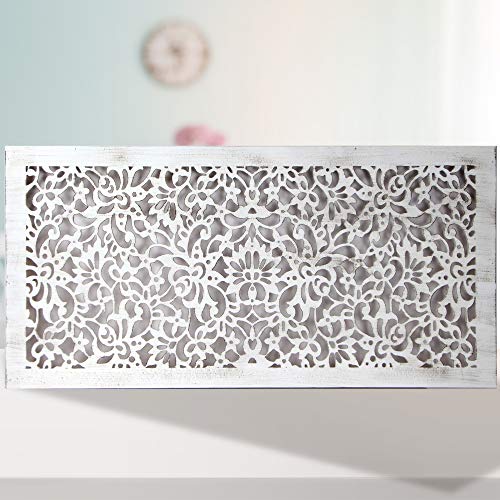 -Mandala de Pared Calada, Fabricada artesanalmente en España- Mandala 3D Cuadrada Pintada a Mano- Modelo Mosaico 154 (Blanco Envejecido, 60X120)