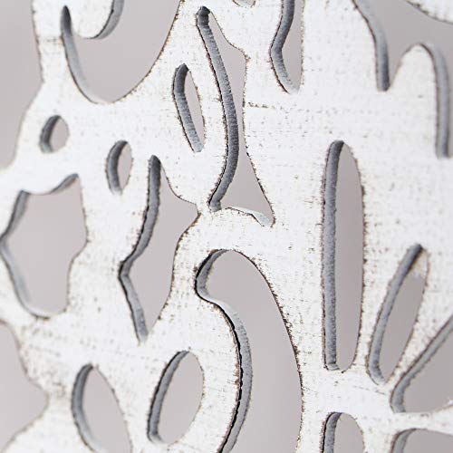 -Mandala de Pared Calada, Fabricada artesanalmente en España- Mandala 3D Cuadrada Pintada a Mano- Modelo Mosaico 154 (Blanco Envejecido, 60X120)