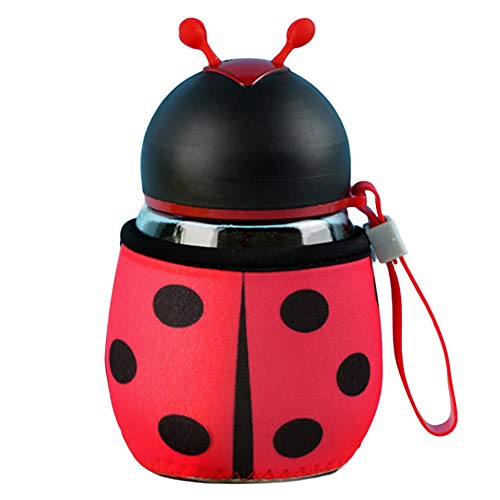 0Miaxudh Botella de Agua, Botella de Agua de Mariquita de Abeja de Dibujos Animados de 300 ml, hervidor portátil de Vidrio para niños Red