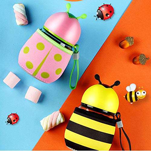 0Miaxudh Botella de Agua, Botella de Agua de Mariquita de Abeja de Dibujos Animados de 300 ml, hervidor portátil de Vidrio para niños Red