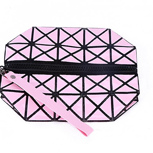 1 bolso plegable para mujer, con diseños de rombos, de piel sintética, en forma de cubo, para maquillaje o como bolso de mano rosa Rosa