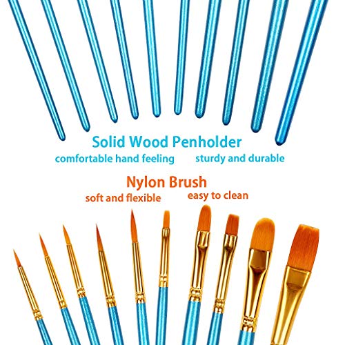 10 Piezas de Pinceles (Conjunto), Cepillo de nylon para Pintura acrílica, Pintura al óleo, Pintura de acuarela, pintura a la aguada, Pintura de la cara (azur)