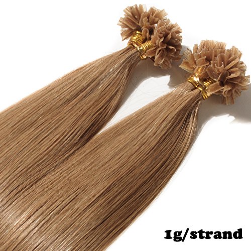 100% Remy Extensiones de Queratina Pelo Natural 50 X 1g - Extensiones de Cabello Humano U Tip/Nail Tip 40cm - 50g Marrón dorado #12