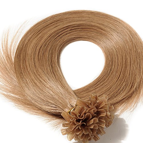 100% Remy Extensiones de Queratina Pelo Natural 50 X 1g - Extensiones de Cabello Humano U Tip/Nail Tip 40cm - 50g Marrón dorado #12