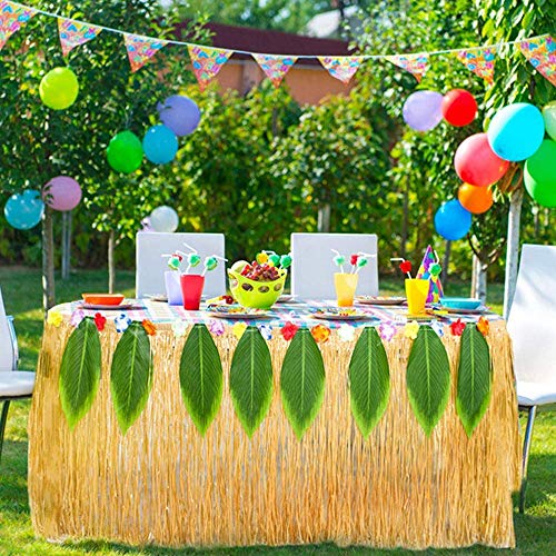 109Piezas Juego de Decoración de Fiesta Hawaiana Luau, 9 Pies Falda de Mesa Hawaiana, Hojas de Palma, Flores Hawaianas, Sombrillas Multicolores Pajitas de Frutas 3D