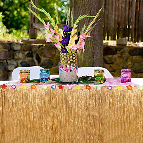 109Piezas Juego de Decoración de Fiesta Hawaiana Luau, 9 Pies Falda de Mesa Hawaiana, Hojas de Palma, Flores Hawaianas, Sombrillas Multicolores Pajitas de Frutas 3D