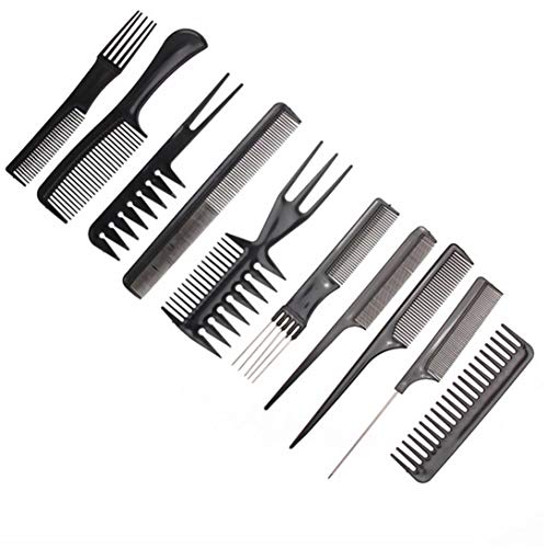 10pcs / Herramientas Conjunto De Pelo Peine Profesional Del Salón Del Peluquero Anti-Estático Peines De Peluquería Styling Cuidado Cabello Combs O Todos Los Tipos De Cabello (Negro)