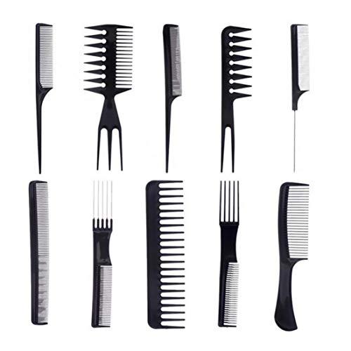 10pcs / Herramientas Conjunto De Pelo Peine Profesional Del Salón Del Peluquero Anti-Estático Peines De Peluquería Styling Cuidado Cabello Combs O Todos Los Tipos De Cabello (Negro)