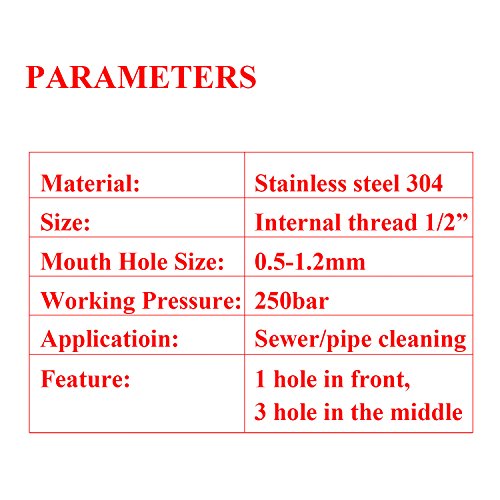 1/2" 1/4" 3/8" 1/8" Boquilla para limpieza tuberias a presion - 250bar Hilo interno - para limpieza alcantarilla/tuberia de desague/bajante de agua tobera boquilla para manguera de limpieza (1/2")
