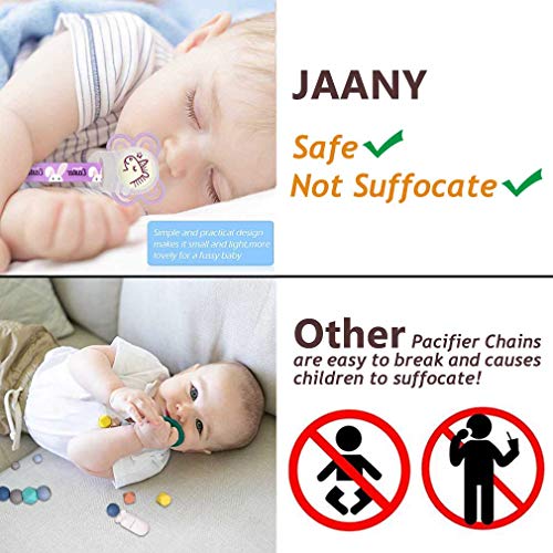 12 Chupetes de Clip Bebé con Anillo de Silicona Adaptador, Cadenas para Chupetes Chupetero Bebé Clips con Adorable Diseño, Unisex Dseño para Chicos y Chicas JAANY