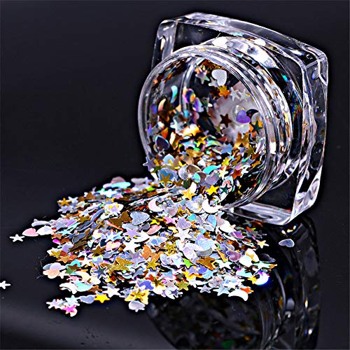 12 Colors / Set Sequined Super Fine Nails, Iridescent Assorted Colors, for Nail Art, Glitter Festival Cosmetic Paillette, Crafts or Facial Hair Decoration