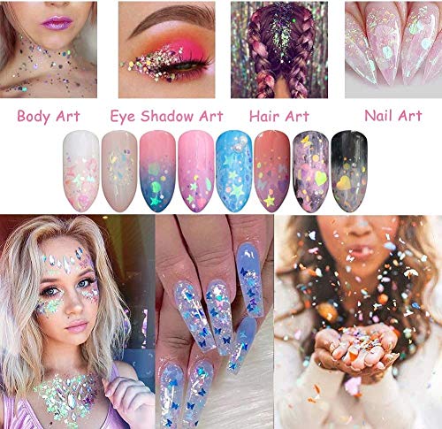 12 Colors / Set Sequined Super Fine Nails, Iridescent Assorted Colors, for Nail Art, Glitter Festival Cosmetic Paillette, Crafts or Facial Hair Decoration