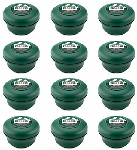 12 cuencos Proraso Jabón de afeitado 150 ml con Eucalipto, mentol y glicerina