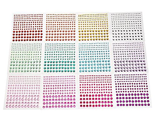 12 hojas 2064 pcs 3 talla adhesivo brillantes Gem cristal pegatinas para DIY artesanía cara maquillaje Nail Art (color aleatorio)