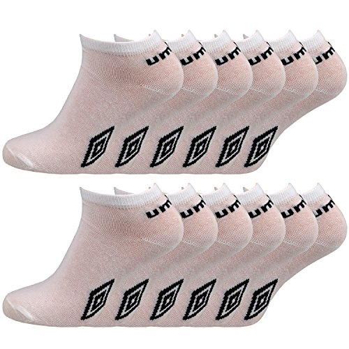 12 pares de calcetines tobilleros deportivos para hombre producto oficial de Umbro - Tallas 39 - 46 blanco blanco