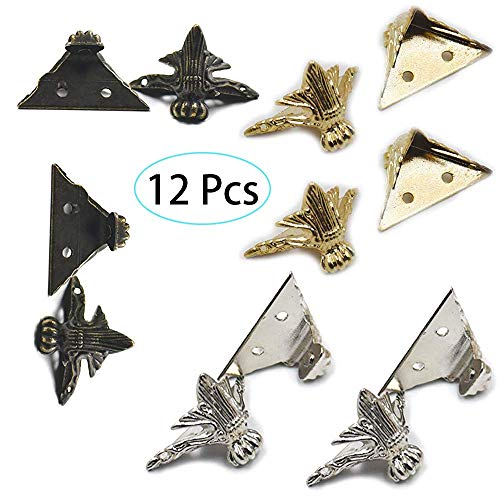 12 piezas pierna protector de la esquina (4 x oro, 4x plata, 4x bronce) Joyería de latón regalo antiguo de la caja de madera Pies decorativos de la pierna protector de la esquina