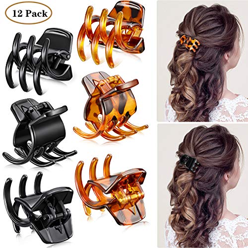 12 Unidades de Garra Clips de Tamaño Mediano Garras de Pelo de 1.3 Pulgadas Pinza de Pelo Clip de Garra Clip Grip para Mujeres Niñas Pelo Grueso o Medio (Negro y Marrón)