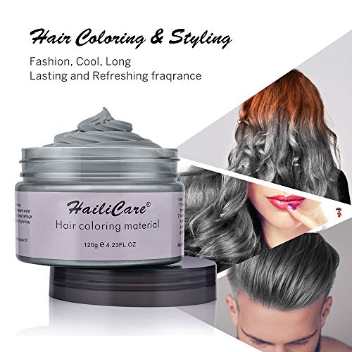 120g Cera para el cabello, Crema Para Colorante Pelo Temporal Duradera, Lavable Tinte Temporal Capilares, Color del Cabello Crema Para Colorante Pelo para Fiesta, Cosplay, Carnaval, Navidad - Gris
