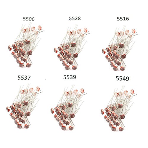 120pcs Fotoresistor Kit, 150V 2K-140K Ohm 5mm LDR Resistencia Dependiente de la Luz 5506 5516 5528 5537 5539 5549, GL5506 GL5516 GL5528 GL5537 GL5539 GL5549 para Arduino