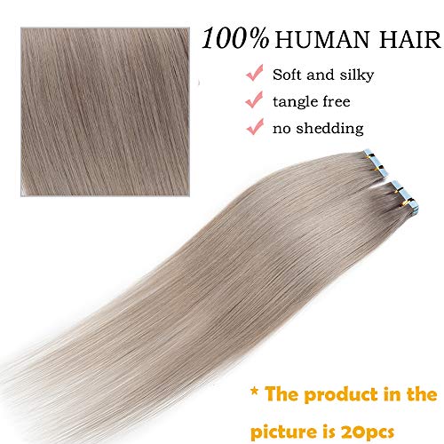 12"(30cm) SEGO Extensiones Adhesivas de Cabello Natural Sin Clip 2g*10pcs #Gris 100% Remy Pelo Humano Tape in Hair Extensions (20g)