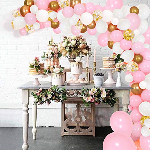 127Pcs Kit de guirnaldas con globos SPECOOL Kit de arcos de globos Rosa blanca y dorada Confeti Lleno de globos de látex Paquete con cinta de globos para cumpleaños Decoración de banquete de boda