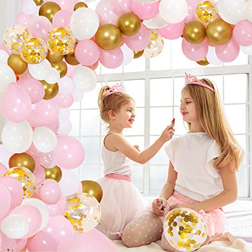 127Pcs Kit de guirnaldas con globos SPECOOL Kit de arcos de globos Rosa blanca y dorada Confeti Lleno de globos de látex Paquete con cinta de globos para cumpleaños Decoración de banquete de boda