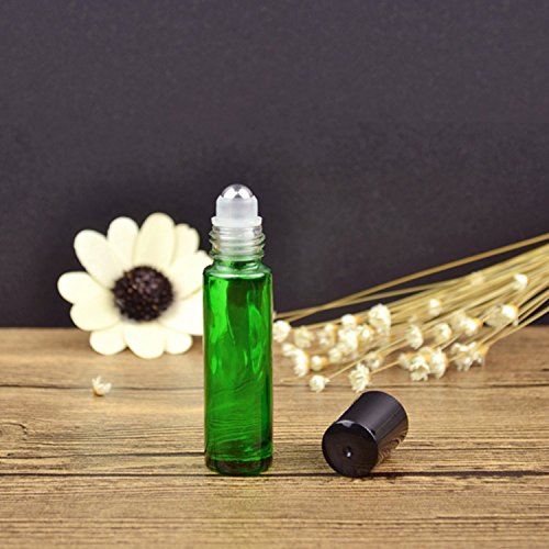 12pcs, 10 ml vidrio botellas (con Roller – Aceite Esencial rollo en botellas recargables con abridor de tapa de acero inoxidable herramienta de palanca, ideal para aromaterapia