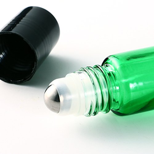12pcs, 10 ml vidrio botellas (con Roller – Aceite Esencial rollo en botellas recargables con abridor de tapa de acero inoxidable herramienta de palanca, ideal para aromaterapia