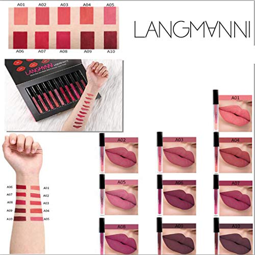 12PCs Perfilador De Labios + Líquido De Labios Brillante para Maquillaje De Belleza Barra De Labios Sets De Pintalabios Permanente para Boda, Citas y Club, Glossy Charm Duradero Lápiz Labial