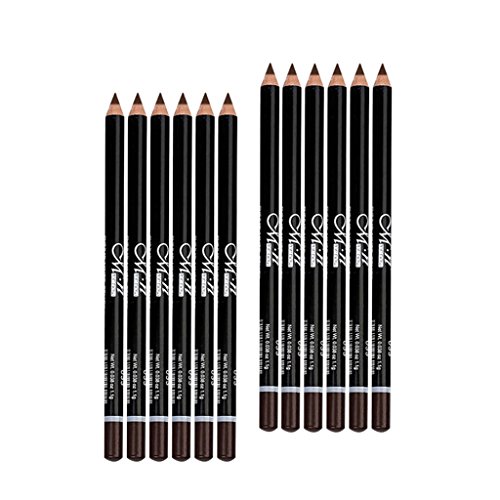 12pcs Set de Maquillaje de Ojos, Lápiz de Delineador de Ojos Duradera Resistente al Agua - Café