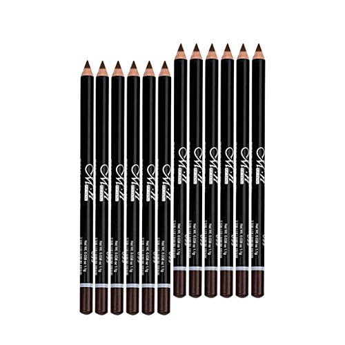 12pcs Set de Maquillaje de Ojos, Lápiz de Delineador de Ojos Duradera Resistente al Agua - Café