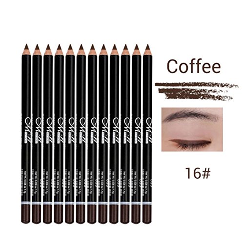 12pcs Set de Maquillaje de Ojos, Lápiz de Delineador de Ojos Duradera Resistente al Agua - Café