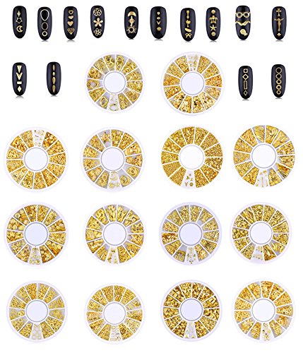 14 cajas de decoración de uñas de metal 3d punk estrella luna triángulo cuadrado remache gemas hueco océano corazón parche uñas diamante redondo caja remache de uñas DIY 3d Nail Art Decor