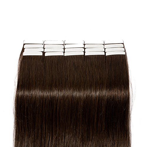 14"(35cm) Extensiones Adhesivas de Cabllo Natural Sin Clip 100% Remy Pelo Natural Humano Invisible Tape in Hair Extensions 40 Unidades (80g,#2 Marrón Oscuro)