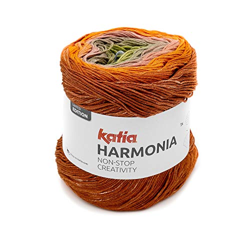 150 g Katia Harmonia Non-Stop Creativity – Color 205 caqui/rojo/naranja – Un hilo fino de algodón 100% con el perfecto degradado de color en combinaciones de colores cuidadosamente seleccionadas.