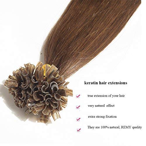 16"(40cm) Extensiones de Queratina Cabello Natural [1g * 50 Mechas] #4 Castaño Medio 100% Remy Pelo Humano U Nail Tip Pre Bonded Human Hair Extensions Largo Liso (50g)